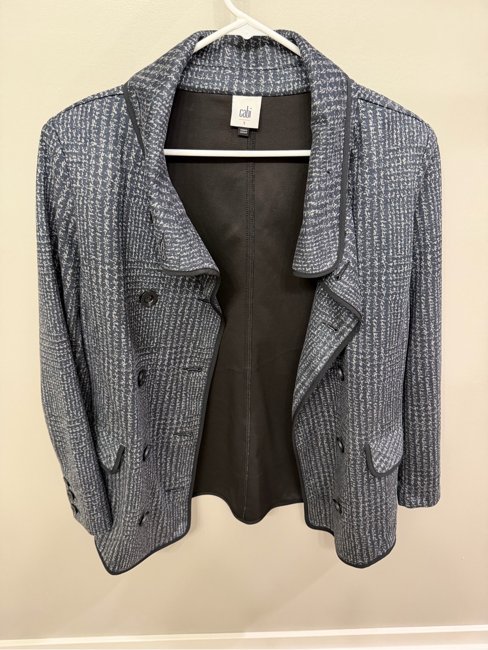 CAbi Blue-Gray Textured Double-Breasted Blazer